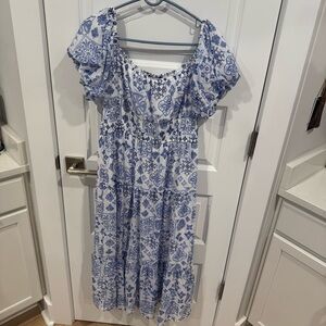 Francesca's Collections Blue and White Mediterranean Patterned Maxi Dress XL NWT